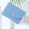 Light blue faux leather mini wallet with gold snap closure and cute keychain pendant - Blue