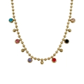 18k gold plated titanium necklace featuring colorful oil-drip bean pendants on a ball chain - Multi-color Rhinestone (Titanium Gold)