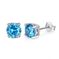 Classic S925 sterling silver four-claw stud earrings with sky blue round-cut gemstone - Silver Sky Blue Stone Studs (SE84-L)