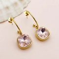 French vintage style earrings with square pink zircon and gold-plated stainless steel hooks - Pink