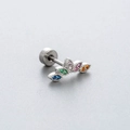 Silver titanium steel ear stud with colorful cubic zirconia in a curved crown design - Arc Multicolor Gemstone Style (A112-4#) / Single Piece