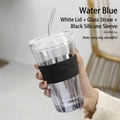 Tall Blue+White Lid+Clear Straw+Sleeve