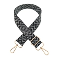 Detail of adjustable woven shoulder strap with black and white diamond pattern and gold hooks - A37 Black Grey Blue