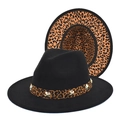 Cappello fedora nero in feltro con tesa leopardata e borchie a croce dorate alla moda - M (56-58cm) / Nero