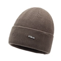 Bonnet en tricot marron foncé pour homme avec logo métallique argenté NY&JA élégant - Réglable / Kaki