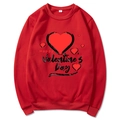 Red crewneck sweatshirt featuring Happy Valentine's Day heart print in a flat lay view - S / Tops / Red
