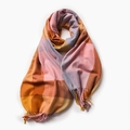 Rainbow plaid scarf with pink orange grey checkered pattern and fringe tassels - 182*68cm / Orange