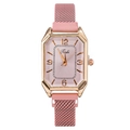 Elegant rose gold square women's watch with pink dial and pink mesh magnetic strap - Pink