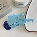 Blue jellyfish-shaped acetate hair claw with white polka dots and a yellow star detail - Sky Blue and Dark Blue Jellyfish Style