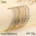 7-piece set of stacked diamond-cut titanium steel bangles in silver, gold, and rose gold - 7 Ring Set (3 Steel 2 Gold 2 Rose) / Inner 68mm Width 4mm / Mixed Tri-Color (KB185430-LO)