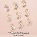 Detailed view of 10mm 18K gold plated moon pendants with pink zircon for DIY jewelry - Moon (10mm) / Pink