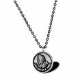 Hip hop silver medallion necklace with praying hands and One Day At A Time engraving - Chain Length 60cm / Antique Silver