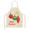 Tablier de Noël en lin beige avec texte Happy New Year et motifs de boules festives - 47*38cm (Taille Enfant) / Style-2 (Boules du Nouvel An)