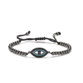Bracciale occhio portafortuna regolabile con perline nere e zirconi blu - Nero