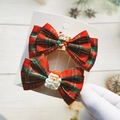 Christmas bow hair clips set with red plaid fabric and cute Santa and bear dolls - Bow Hair Clip Combo 2 (2pcs)