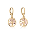 Vergoldete 18K Creolen mit rosa Augen-Emaile-Baummotiv auf weißem Hintergrund - Rosa Auge