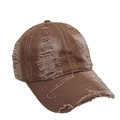 Detailed close-up of dark brown distressed baseball cap with ripped fabric texture - Adjustable / Light Coffee