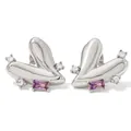 Orecchini a cuore in titanio con gemma rettangolare viola e zirconi bianchi - Argento con pietra rettangolare viola (PDE909)