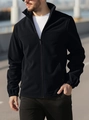 Detail of windproof stand collar and high-quality zipper on black polar fleece jacket - S / Black