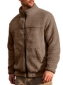 Men's casual zip-up polar fleece jacket with stand collar in dark brown finish - S / Dark Brown