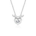Silver heartbeat deer heart necklace with a sparkling round moissanite stone - Moissanite White Stone Silver