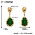 Pendientes de gota en acero inoxidable dorado con piedra de cristal verde - F943 Pendientes Verdes