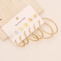 Set de 6 paires de boucles d'oreilles en acier doré avec clous et créoles rondes - 6#Feuille