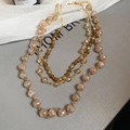 Bohemian multi-layer necklace with champagne beads and golden chain in vintage style - 47# Necklace - Brown Multi-Layer