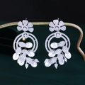 Elegant silver flower pearl drop earrings with micro-set zircons on green background - Silver (E0638)