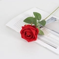 Lifelike single stem red velvet artificial rose on magazine for home wedding decor - Small Velvet Red