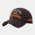 Detail of distressed dark brown baseball cap featuring PRAY FOR Birdies golf embroidery - Adjustable / Dark Gray