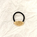 Minimalist black elastic hair tie with textured golden irregular metal ornament - Gold Oval 4cm