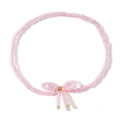Pink cat eye bead bracelet with 18K gold bow charm and pearl tassel details - Pink Cat Eye Stone Bow Necklace (FG-B24042701A)