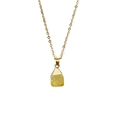 Macro shot of irregular yellow raw stone pendant with gold edging on a fine gold chain - Approx. 11*18mm / Lemon Yellow