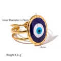 Bague dorée à trois couches en acier titane avec motif œil du diable en émail - Bague Vague à Trois Couches Mauvais Œil Dorée (JDRW2307002)
