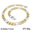 Chaîne Figaro bicolore or et argent pour hommes en acier inoxydable de 550x11mm - Collier Figaro Bicolore 3:1 (KN225241-Z)