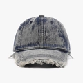 Dunkelblaue Baseballkappe aus gewaschenem Denim mit Vintage-Fransen am Schirm - Marineblau