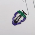 Cute purple grape hair clip for girls with green leaves and a silver metal finish - Purple Grape