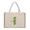 Beige linen tote bag with green floral letter I print and sturdy canvas handles - Floral Letter I