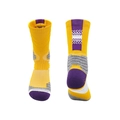 Thickened basketball crew socks with yellow, purple, white and grey color blocking design - Kids One Size / Yellow/Purple