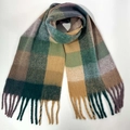 Thick winter scarf with green and beige plaid pattern and tassel details - 40# (Dark Green Beige Grey Purple Spliced)