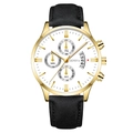 Montre d'affaires pour hommes avec boîtier doré, cadran blanc et bracelet en cuir noir - Cadran Blanc Boîtier Doré Bracelet Noir