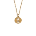 Collana in acciaio dorato con ciondolo rotondo e motivo a palma di cocco traforata - Oro