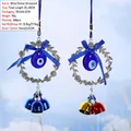 Evil eye wind chime with blue ribbon bow and metallic floral ring for home decoration - Tri-Color Bells Ribbon Bow (NO.13)