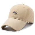 Classic khaki cotton baseball cap with embroidered patch detail for outdoor wear - Adjustable / Deep Beige