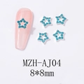 Macro detail van 8x8mm holle blauwe ster nagel charms met zilveren metalen voet en stras - Zilveren Basis Blauwe Strass(AJ04) / 8*8mm