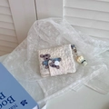 Quilted floral coin purse with cute animal embroidery and popcorn charm detail - Glasses Dog Small Card Holder + Popcorn Charm