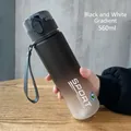 Black and white gradient 560ml frosted sports water bottle with secure flip cap - 560ml Black White Gradient