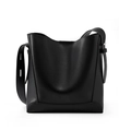 Borsa a secchiello minimalista in pelle nera con tracolla larga regolabile e finitura liscia - Nero