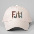 Adjustable beige cotton baseball cap featuring Faith typography with biblical verses - One Size / Beige